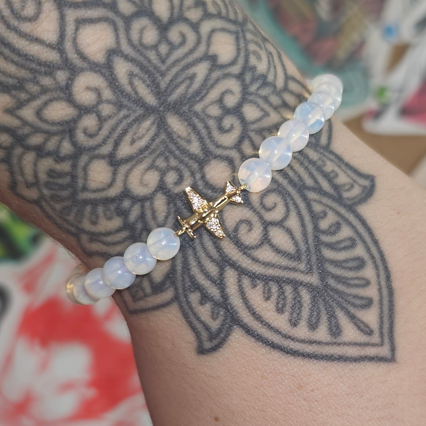 Opalite Bracelet w/ Airplane Charm (Peace & Tranquility)