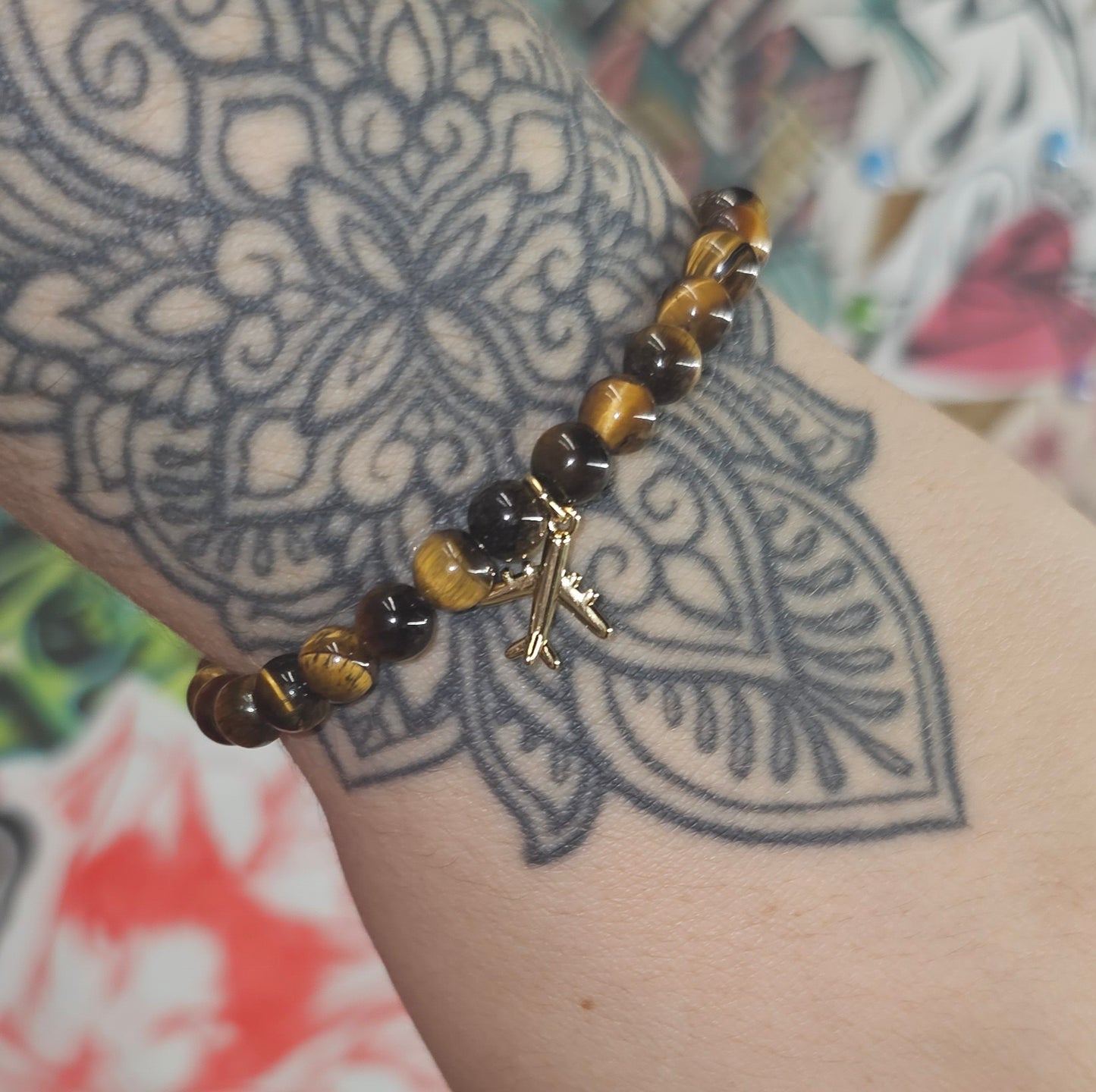 Tiger's Eye Bracelet w/ Airplane Charm (Confidence)