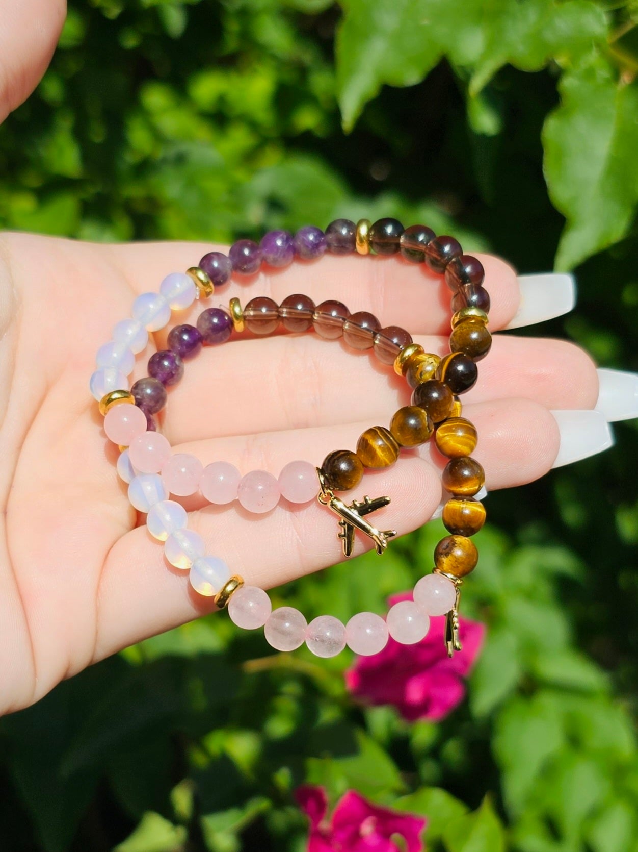 Protection Bracelet w/ Gold Airplane Charm